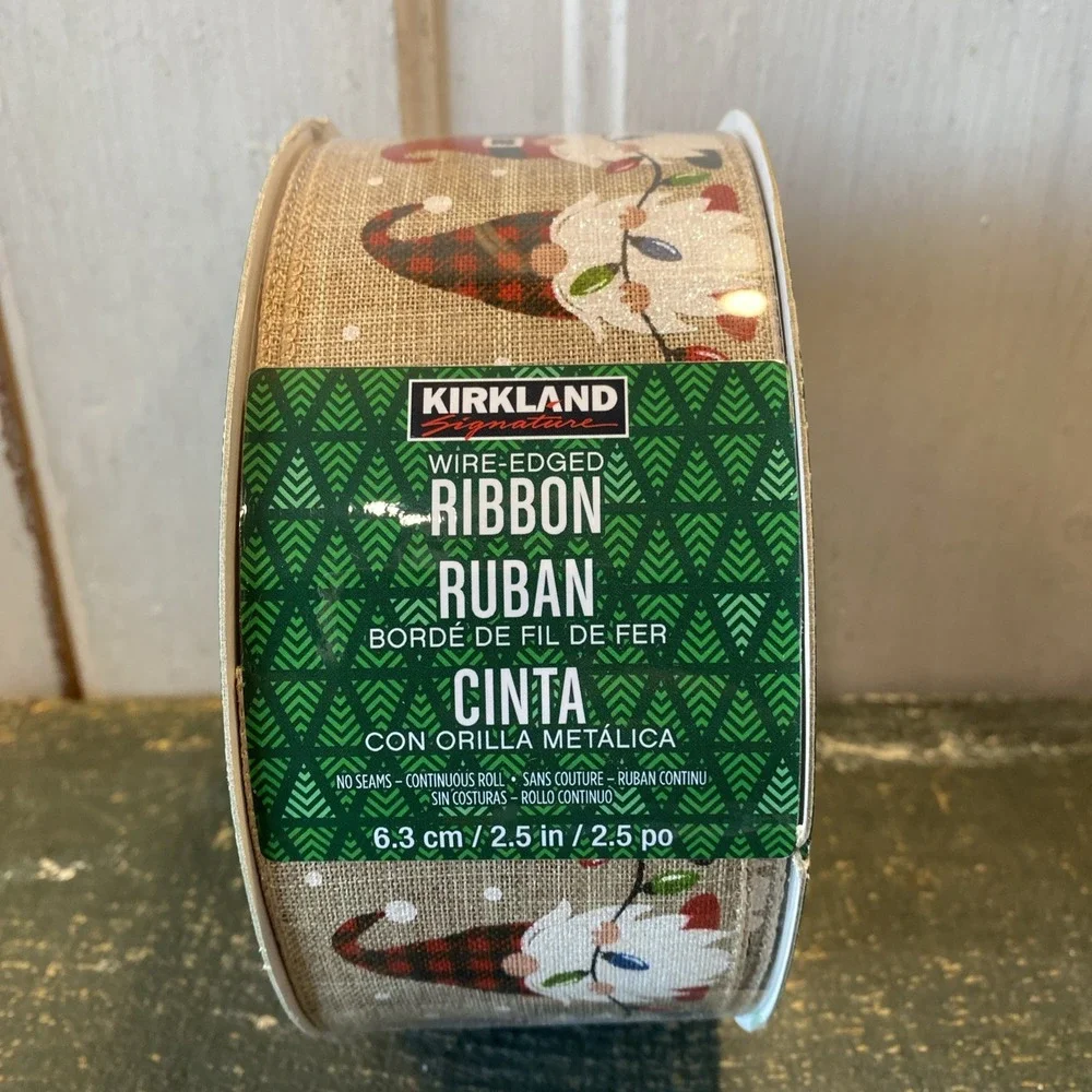 Kirkland Gnomes with Christmas Lights Wire Edged Ribbon‎ 2.5